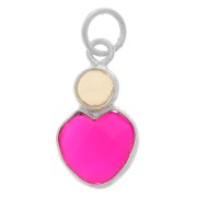 Pendente a cuore 9x9 mm in calcedonio rosa e pietra di luna cabochon 4mm - Argento 925