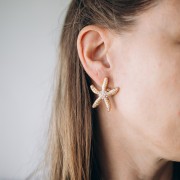 Orecchini a stella marina 35x30mm imitazione madreperla - Acciaio inossidabile 304L Dorato x2