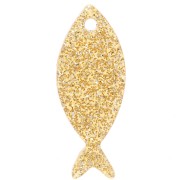 ciondolo - Pendente a forma di pesce in acrilico 25x10 mm - Brillantini dorati x1 Pendente a forma di pesce in acrilico 25x10 mm - Brillantini dorati x1