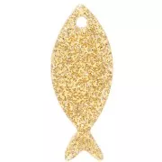Pendenti - Abbellimenti - Pendente a forma di pesce in acrilico 25x10 mm - Brillantini dorati x1 Pendente a forma di pesce in acrilico 25x10 mm - Brillantini dorati x1