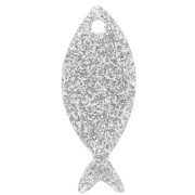 ciondolo - Pendente a forma di pesce in acrilico 25x10 mm - Brillantini argento x1 Pendente a forma di pesce in acrilico 25x10 mm - Brillantini argento x1