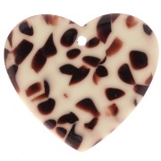 Pendente a cuore in acetato 21x18 mm - Marrone screziato - Crema x1