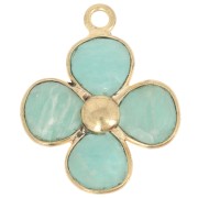 Pendente a fiore in pietra semipreziosa da 16 mm - Dorato con oro fino - Amazzonite x1