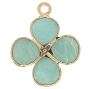 Pendente a fiore in pietra semipreziosa da 16 mm - Dorato con oro fino - Amazzonite x1