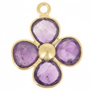 Pendente a fiore in pietra semipreziosa da 16 mm - Dorato con oro fino - Ametista x1