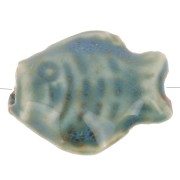 Perla pesce in ceramica 14x19 mm - Blu anatra marmorizzato - Beige x1