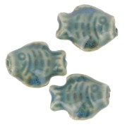 Perla pesce in ceramica 14x19 mm - Blu anatra marmorizzato - Beige x1