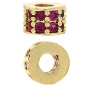 Perla rotonda 6x4 mm con ossidi di zirconio - Dorato con oro fino - Fucsia x1