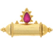 pendente etnico a tubo in pietra semipreziosa 15x27,5 mm Dorato - Calcedonio rosa