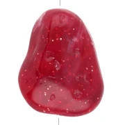 Perla piatta irregolare testurizzata 29x24 mm in resina - Rosso scuro marmorizzato con brillantini