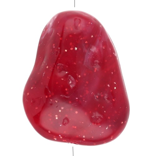 Perla piatta irregolare testurizzata 29x24 mm in resina - Rosso scuro marmorizzato con brillantini