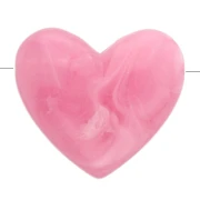 Perle cuore 13x15 mm in resina traslucida - foro orizzontale - rosa scuro marmorizzato x6