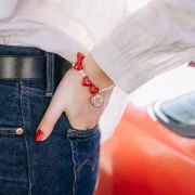 Perle cuore 13x15 mm in resina traslucida - foro orizzontale - rosa scuro marmorizzato x6