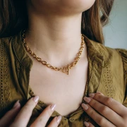 Collare a maglie di 8 mm con chiusura a T - Acciaio inossidabile 304 Dorato x45cm