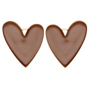 Pendenti a forma di cuore 38x30 mm con resina epossidica - Acciaio inossidabile 304 Dorato - Marrone x2