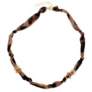Collana in tessuto annodato leopardato - Perle sfaccettate e acciaio inossidabile 304 Dorato x41cm