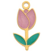 Ciondolo a tulipano 14x7,5 mm con resina epossidica - Acciaio inossidabile 304 Dorato - Rosa - Verde x1