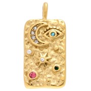 Pendente rettangolare 28x13mm con simboli di strass - Acciaio inossidabile 304 Dorato - Multicolore