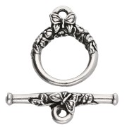 Chiusura a T rotonda da 15 mm - motivo a farfalla - Placcatura in argento antico x1