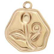 Ciondolo irregolare 15,5x14 mm con motivo floreale epossidico - Acciaio inossidabile 304 Dorato - Rosa