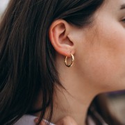 Orecchini a cerchio tondo martellato 21 mm - Filo 3 mm - Argento 925 Dorato con oro fino x2