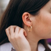 Orecchini a cerchio tondo martellato 26 mm - Filo 3 mm - Argento 925 Dorato con oro fino x2