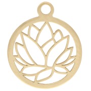 Ciondolo rotondo traforato da 12 mm - motivo fiore di loto - Argento 925 Dorato con oro fino