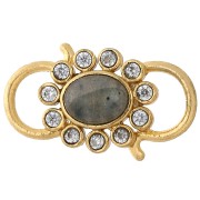 Inserto in ossidi di zirconio e pietre preziose 25x14 mm - Dorato in oro fino - Labradorite