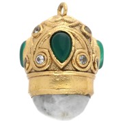 Pendente etnico con CZ e gemme 20x15 mm - Dorato con oro fino - Pietra semipreziosa - Onice verde