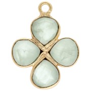 Pendente a fiore in pietra da 16 mm - Dorato in oro fino - Prehnite x1