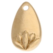 Ciondolo a goccia 13x8 mm - Motivo fiore di loto - Dorato con oro fino x1