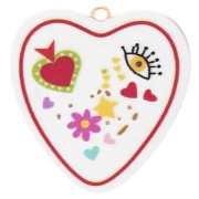 Ciondolo a cuore stampato UV 23x22 mm - Acciaio inossidabile 304, placcato oro - Bianco - Multicolore