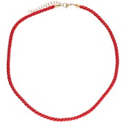 Collana in corda ritorta di poliestere 4 mm - Acciaio inossidabile 304 Gold - Rosso x46cm