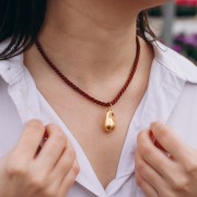 Collana in corda ritorta di poliestere da 4 mm - Acciaio inossidabile 304 Gold - Crema x46cm