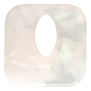 Pendente quadrato incavato in acetato da 21 mm - Trasparente marmorizzato - Glitter bianco perlato