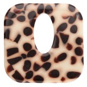 Ciondolo quadrato cavo in acetato da 21 mm - Marrone screziato - Crema x1