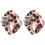 Orecchini con diamante cavo 16x14 mm in acetato - Marrone screziato - Crema x2