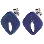Orecchini con diamante cavo 16x14 mm in acrilico - Glitter blu notte marmorizzato x2