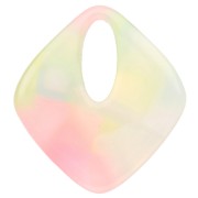 Ciondolo con diamante cavo 28x25 mm in acetato - Corallo marmorizzato - Giallo - Perla blu x1