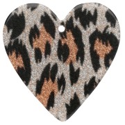 Ciondolo a cuore in acetato 31x32 mm - Leopardo nero glitterato - Arancione x1