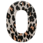 Ciondolo ovale cavo in acetato 47x34 mm - Leopardo nero glitterato - Arancione x1