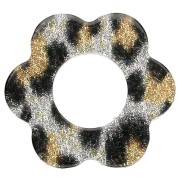 Ciondolo a forma di fiore in acetato da 18 mm - Nero - Glitter giallo leopardo x1