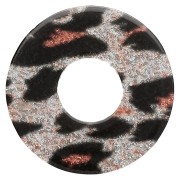 Ciondolo a forma di ciambella in acetato da 20 mm - Leopardo nero glitterato - Arancione x1