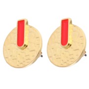 Boucles d'oreilles rondes martelées 16 mm - Dorati con oro fino - Corallo fluorescente x2