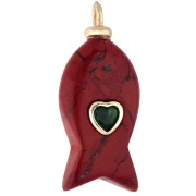 Ciondolo a forma di pesce 27x13 mm con cuore in CZ e pietra preziosa - Diaspro rosso x1