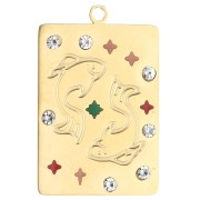 Ciondolo a rettangolo 27,5x18 mm - segno zodiacale Pesci - acciaio inossidabile 304 Gold