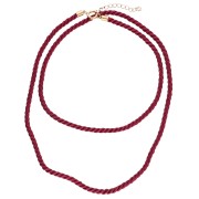 Collana lunga in poliestere intrecciato 4 mm - Acciaio inox 304 - Oro - Rosso scuro x1