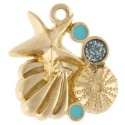 Ciondolo a forma di conchiglia e stella marina 21x20 m Dorato in oro fino - Glitter blu x1
