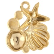 Ciondolo a forma di conchiglia e stella marina 21x20 m Dorato in oro fino - Glitter blu x1