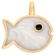 Ciondolo a forma di pesce 16x15 mm in resina epossidica - Dorato con oro fino - Bianco perlato x1